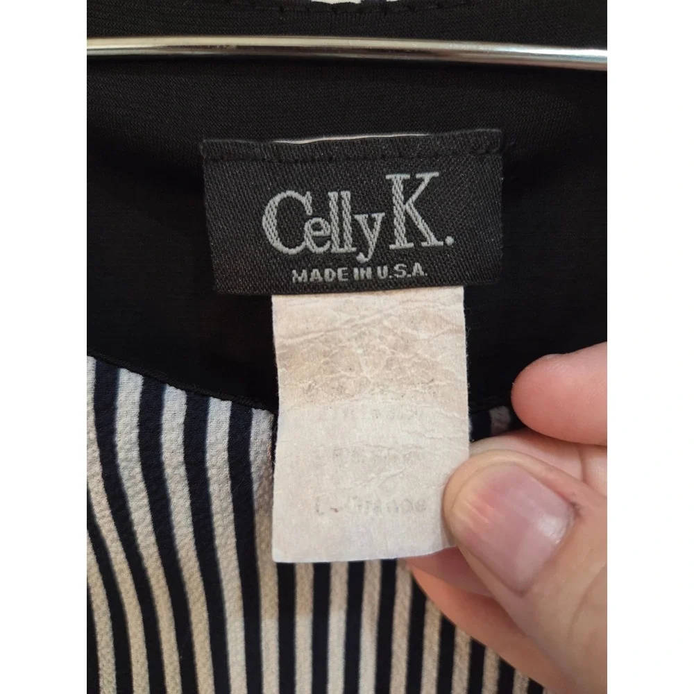Vintage Celly K Large Striped Cape‎ Blouse Black White Layered Flutter Sleeve